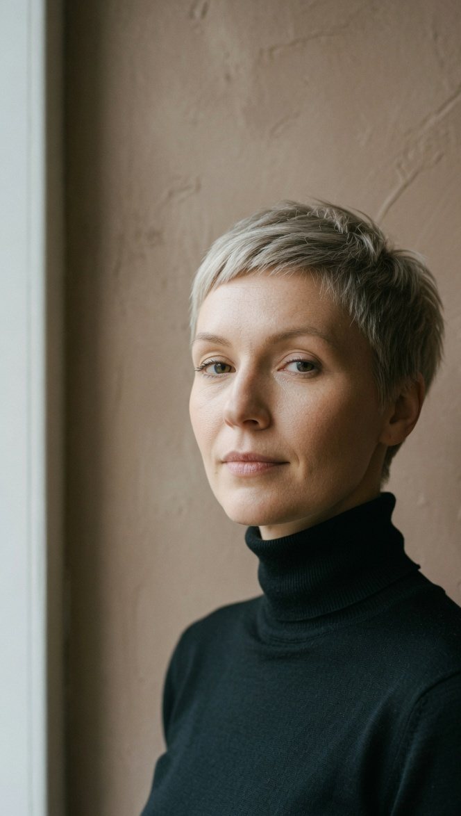 Elise Moreau, model, in a black turtleneck.